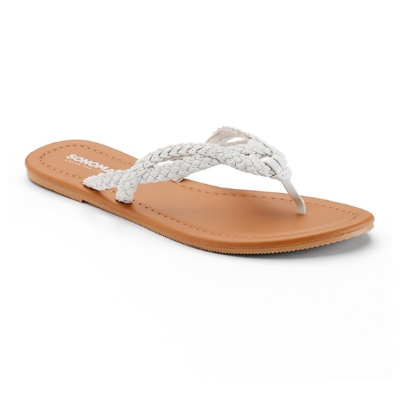 white braided flip flops